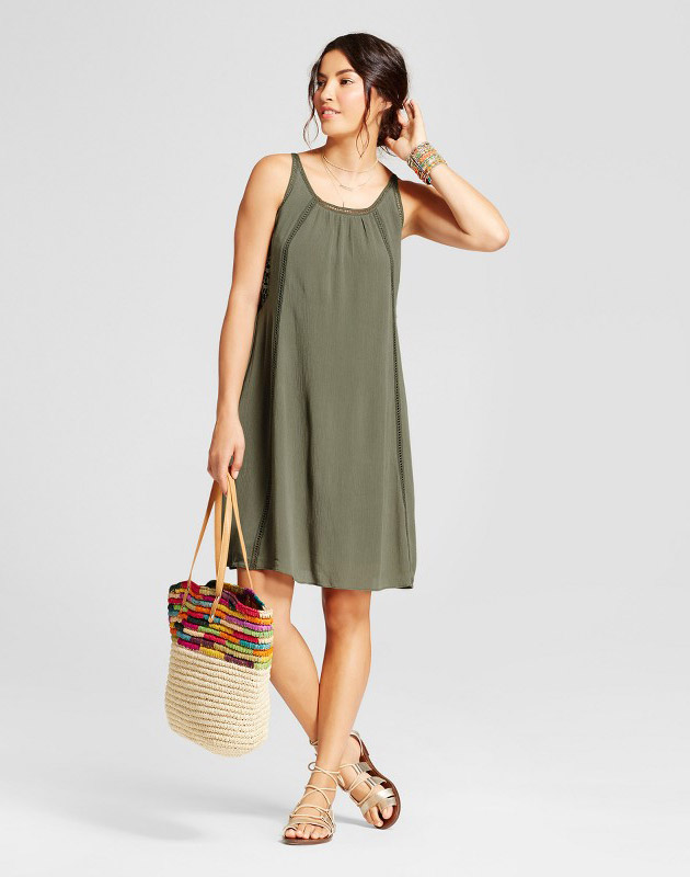 photo Trapeze Tank Dress with Lace Insets by Spenser Jeremy, color Sage Green - Image 1