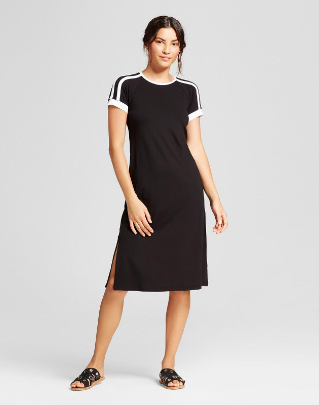 photo Short Sleeve Athletic Stripe Knit Dress by Loramendi, color Black/White - Image 1