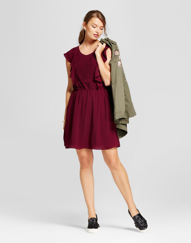 photo Flutter Sleeve Crepe Dress by A New Day, color Cherry - Image 1