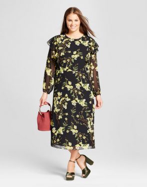 photo Plus Size Flutter Shoulder Dress by Who What Wear, color Black Floral - Image 1
