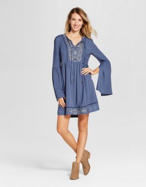 photo Metallic Embroidered Bell Sleeve Dress by Knox Rose, color Dusty Blue - Image 1
