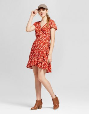 photo Short Sleeve Woven Wrap Dress by Mossimo Supply Co., color Rust - Image 1