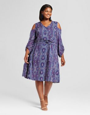 photo Plus Size Cold Shoulder Wrap Dress by U-knit, color Blue - Image 1