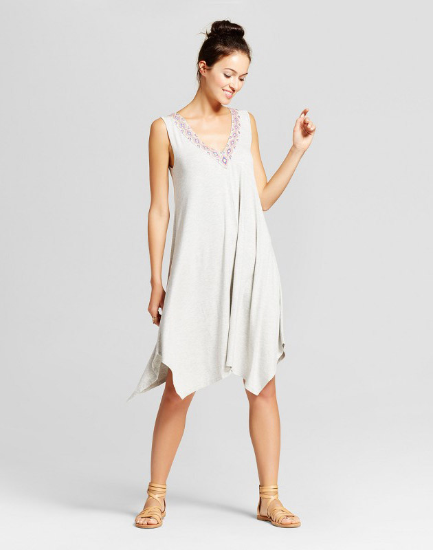 photo Embroidered Shark Bite Tank Dress with Lattice Back by Spenser Jeremy, color Grey Combo - Image 1