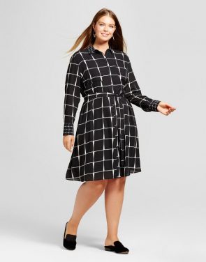 photo Plus Size Shirtdress by Who What Wear, color Black Plaid - Image 1