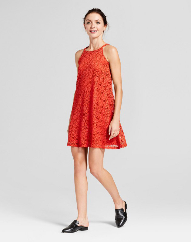 photo Lace Trapeze Tank Dress by Lux II, color Rust Red - Image 1
