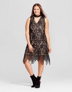 photo Plus Size Mock Neck Cutout Lace Dress by Xhilaration, color Black - Image 1