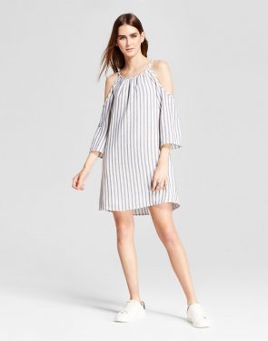 photo Cold Shoulder Striped Shift Dress by Eclair, color White/Blue - Image 1