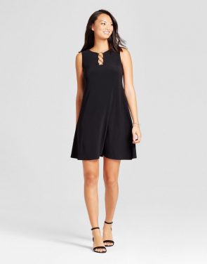 photo Three Ring Neck Solid Trapeze Dress by Chiasso, color Black - Image 1