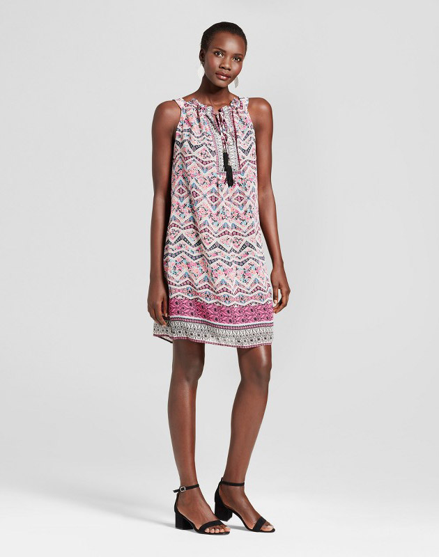 photo Halter Neck Printed Tank Dress with Tassels by Studio One, color Pink Black - Image 1