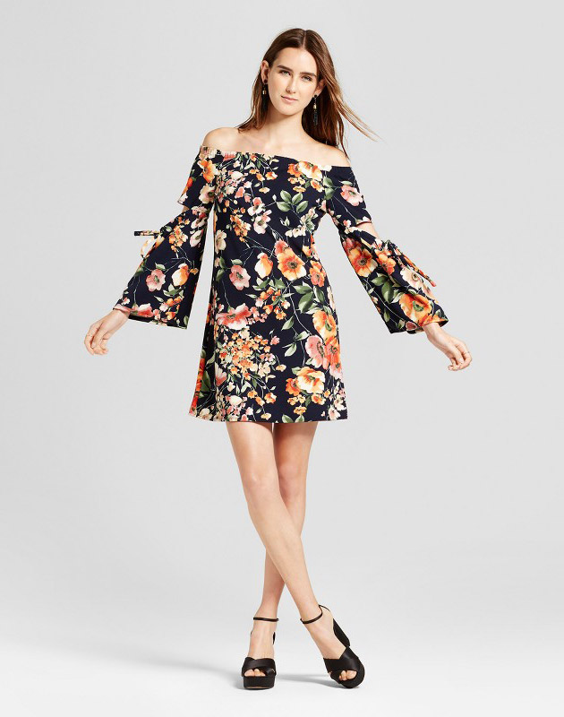photo Floral Woven Off the Shoulder Dress with Cutout by Vanity Room, color Multi - Image 1