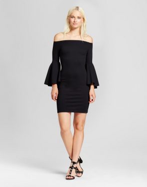 photo Bell Sleeve Ponte Dress by Necessary Objects, color Black - Image 1