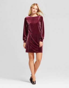 photo Velvet Mini Dress by Who What Wear, color Burgundy - Image 1