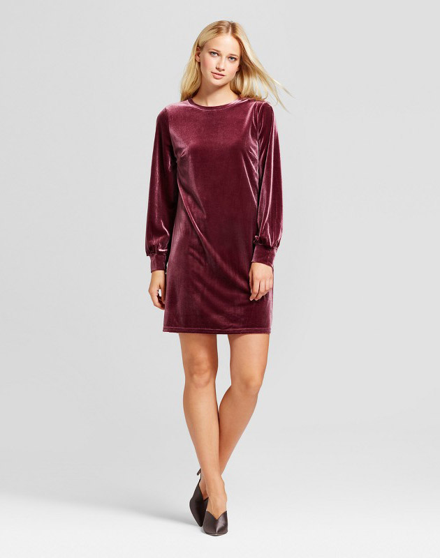 photo Velvet Mini Dress by Who What Wear, color Burgundy - Image 1