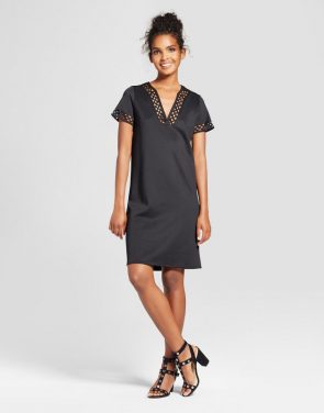 photo V-Neck Shift Dress with Cut Out Trim by Alison Andrews, color Black - Image 1