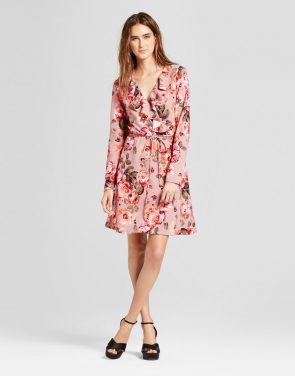 photo Floral V-Neck Ruffle Tie Waist Dress by Alison Andrews, color Pink - Image 1
