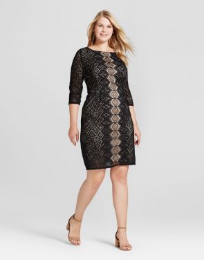 photo Plus Size 3/4 Sleeve Lace Dress by Melonie T, color Black - Image 1