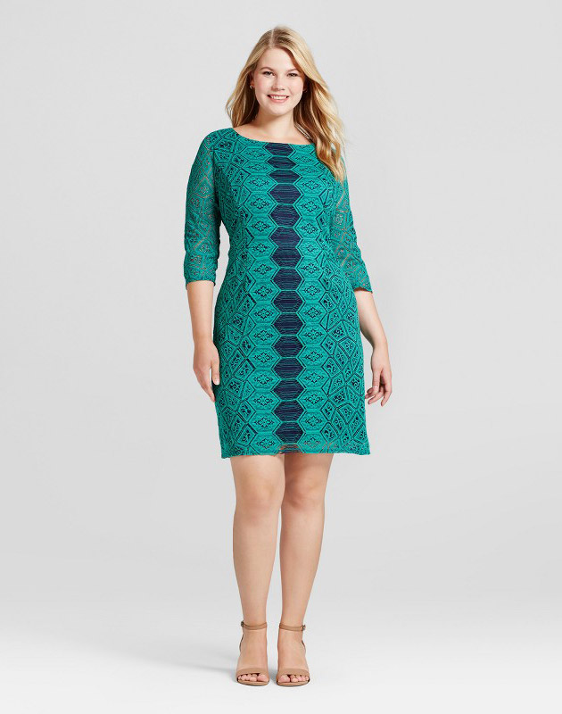 photo Plus Size 3/4 Sleeve Lace Dress by Melonie T, color Green - Image 1
