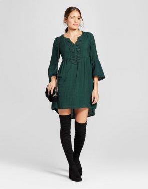 photo Crochet Bell Sleeve Dress by Knox Rose, color Forest Green - Image 1