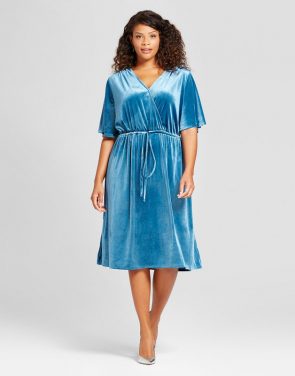 photo Plus Size Velvet Wrap Dress by Ava & Viv, color Blue - Image 1