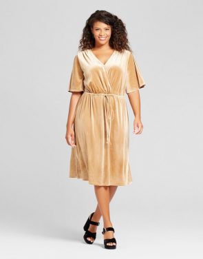 photo Plus Size Velvet Wrap Dress by Ava & Viv, color Gold - Image 1