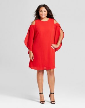 photo Plus Size Cold Shoulder Dress by Ava & Viv, color Ripe Red - Image 1