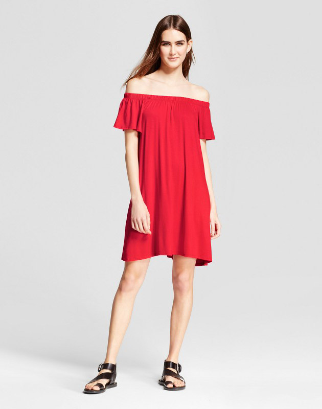 photo Off the Shoulder Dress by Vanity Room, color Red - Image 1