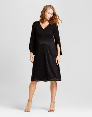 photo Maternity Lace Bell Sleeve Dress by Fynn & Rose, color Black - Image 1