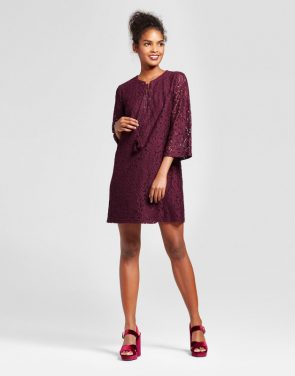 photo Lace-Up Shift Dress by Xhilaration, color Burgundy - Image 1