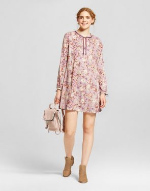 photo Printed Long Sleeve Dress by Mossimo Supply Co., color Mauve (Pink) - Image 1
