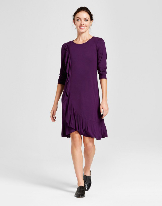 photo Side Ruffled Knit Dress by Spenser Jeremy, color Purple - Image 1