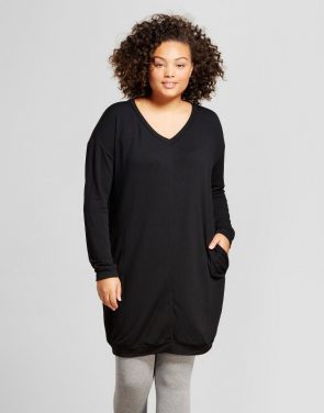 photo Plus Size Long Sleeve Cozy Dress -Ava & Viv, color Black - Image 1