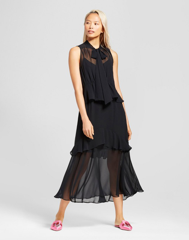 photo Tiered Ruffle Midi Dress- Who What Wear, color Black - Image 1