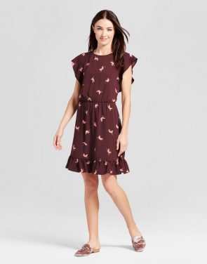 photo Crepe Flutter Sleeve Dress by A New Day, color Burgundy - Image 1