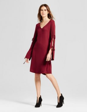 photo V-Neck Tie Sleeve Shift Dress by Alison Andrews, color Red - Image 1