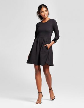 photo Velvet Cuff Fit & Flare Dress by K by Kersh, color Black - Image 1