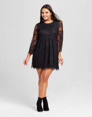 photo Plus Size Scallop Lace A-Line Dress by No Comment, color Black - Image 1