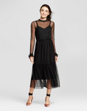 photo Fabric Mix Midi Dress by Who What Wear, color Black - Image 1