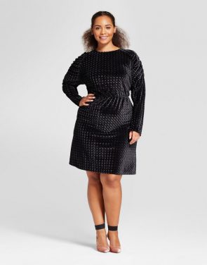 photo Plus Size Puff Sleeve Velvet Mini Dress by Who What Wear, color Black - Image 1