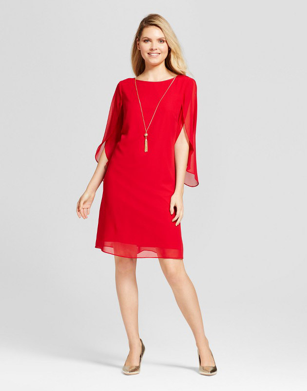 photo Chiffon Sleeve Shift Dress with Necklace by Chiasso, color Red - Image 1