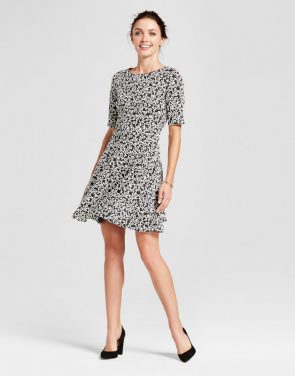 photo Knit Jacquard Printed Fit and Flare Dress by Melonie T, color Black/Ivory - Image 1