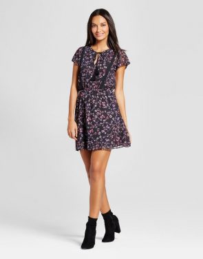 photo Floral Lace Trim Dress by Layered with Love, color Black Pink - Image 1