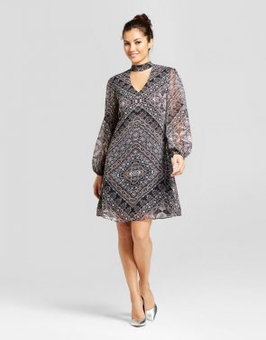 photo Printed V-Neck Dress with Choker Detail by Chiasso, color Stone Combo - Image 1