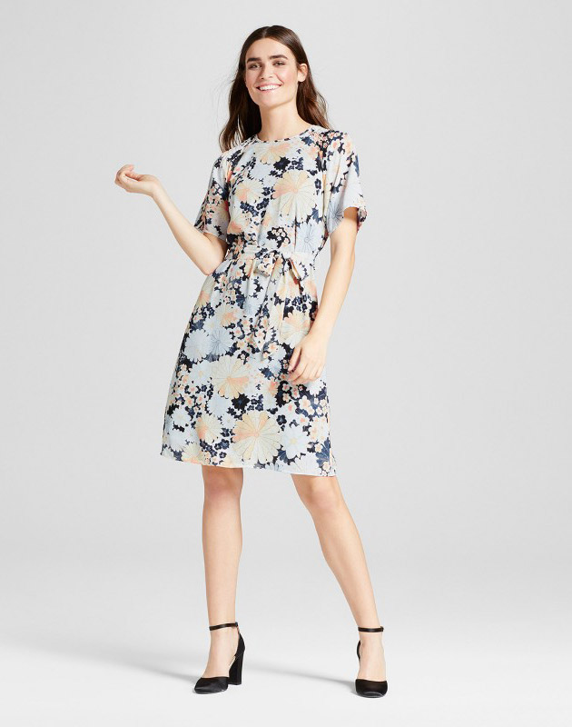 photo Floral Tie Waist Dress by Layered with Love, color Blue Orange Off-White - Image 1