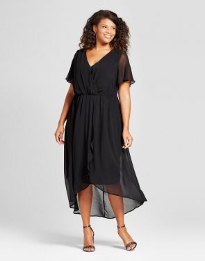 photo Plus Size Midi Surplice Dress by Notations, color Black - Image 1