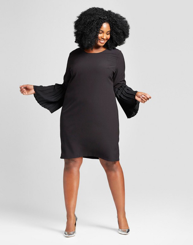 photo Plus Size Crepe Pleated Shift Dress by Notations, color Black - Image 1