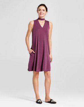 photo Sleeveless Choker Neck Shift Dress by Zac & Rachel, color Purple - Image 1