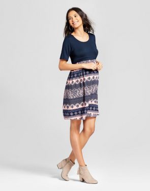 photo Maternity Elbow Sleeve Printed Dress by MaCherie, color Navy Multi - Image 1