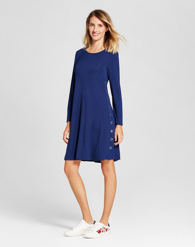 photo Long Sleeve Knit Dress with Side Button Detail by Spenser Jeremy, color Blue - Image 1