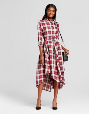 photo Plaid Tie Waist Dress by K by Kersh, color Red Blue Check - Image 1